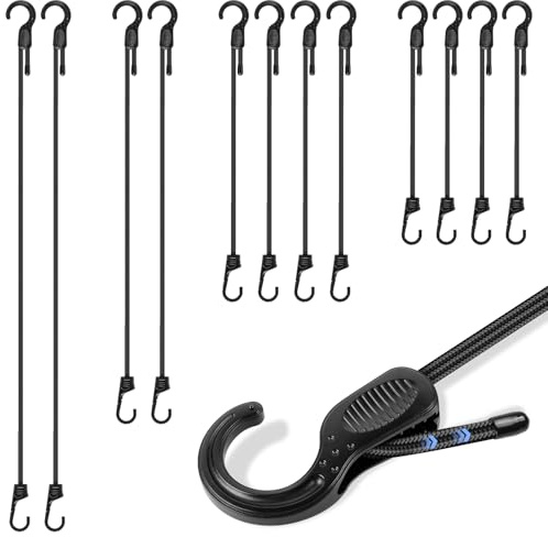 Verstellbar Spanngummi mit Haken, 12 Stück Expander mit Haken, Verschiedene Überlegengrößen Gummispanner Gepäckspanner für Sonnensegel, Ladung - Frei Verstellbare Länge