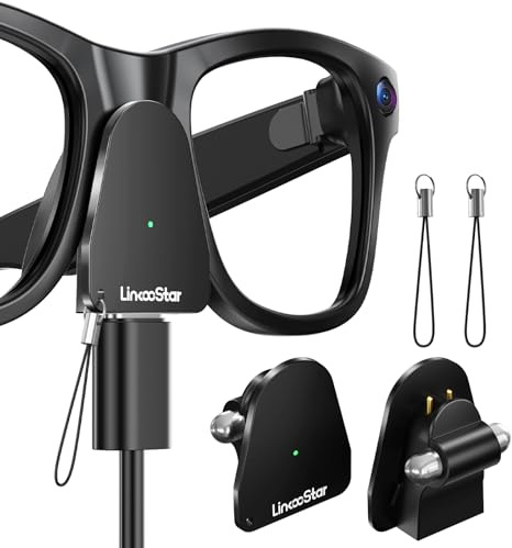 Ladeadapter für Meta Smart Glasses Gen 1 & 2, USB-C Tragbarer Ladeanschluss für Wayfarer, Headliner, Skyler & Oakley Meta HSTN, Sicheres Schnellladen mit LED-Anzeige [Schwarz – 2er-Pack]