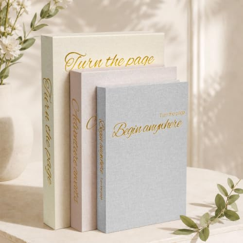 Decorative Storage Boxes 3 Pack, Fake Book Storage For Home Decor,Beige | Faux Book Storage Box, Store Jewelry Stickers Keepsakes, Display on Coffee Table Bookshelf Mantel Dresser Nightstand