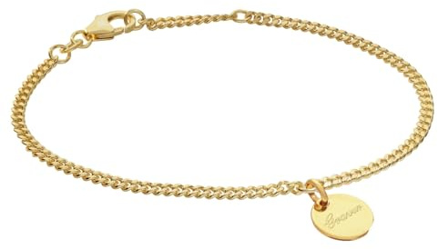 trendor Mädchen-Armband mit Gravurplatte 925 Silber Vergoldet 21578 | Flachpanzerband aus Sterlingsilber mit Gravur-Anhänger Kinderschmuck