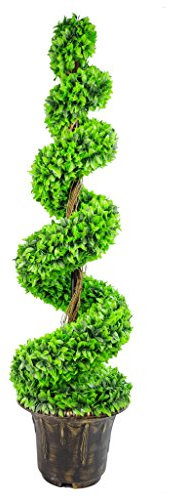 Leaf Large Artificial Spiral Tree with Decorative Planter, 120cm Green