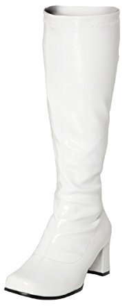 Bismaa Go-Stiefel für Damen im Stil der 1960er und 1970er Jahre, Retro-Look, Größen 36-47, Weiße Lacklederoptik, 40 EU