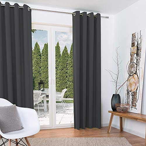 Beautissu Amelie 2er Set Gardinen - Blackout Vorhänge Blickdicht mit Ösen - Gardine 140x245 cm Vorhang Blickdicht - Verdunklungsgardine mit Ösen Schal Anthrazit