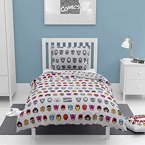 Marvel Avengers Single Duvet Cover Set – Captain America, Hulk, Thor & Iron Man Reversible Two Sided Bedding with Pillow Cases (Armour Up)