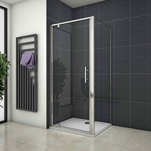 Xinyang Pivot Shower Door Hinge Shower Screen Panel 760mm Safety Glass with 900mm Side Panel + Shower Tray Free Wate