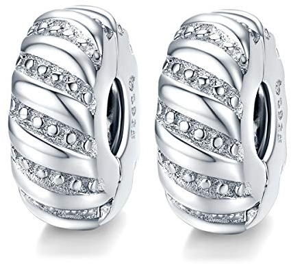 MEETCCY Charm distanziatore a clip in argento Sterling 925 con cristallo blu e bianco, compatibile con braccialetti europei, Argento sterling Cristallo Argento Sterling, cristallo