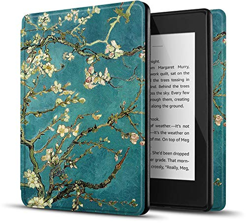 TNP Étui de Protection pour Kindle Paperwhite 10e génération Version 2018, Housse et Coque Rigide en PC pour liseuse Amazon Kindle Paperwhite, réveil et Sommeil Automatique, Fleur d'amandier