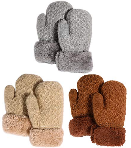 QKURT 3 Paare Kleinkind Stretch-Fäustlinge, Kinderhandschuh Verdickte Strickhandschuhe Winterhandschuhe Warme Handschuhe für 1-3 Jahre Junge Mädchen Draußen