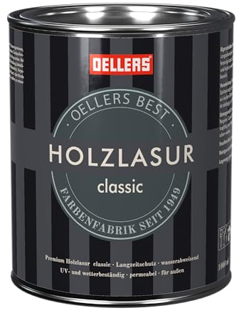 OELLERS Holzlasur classic, 1 Liter Eiche-Hell, Premium Holzanstrich, geeignet für alle Holzarten, Imprägnierung + Grundierung + Lasur, Schützt vor Feuchtigkeit und Verwitterung, für Innen und Außen
