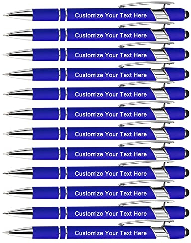 BVlleorueoi Bis Zu 300 Stück Personalisierbarer Kugelschreiber, Personalisierter Metall Stift mit Stylus, Kugelschreiber mit Namen, Logo, Nachricht Gravur Geschenk für Frauen Männer-12 Stück