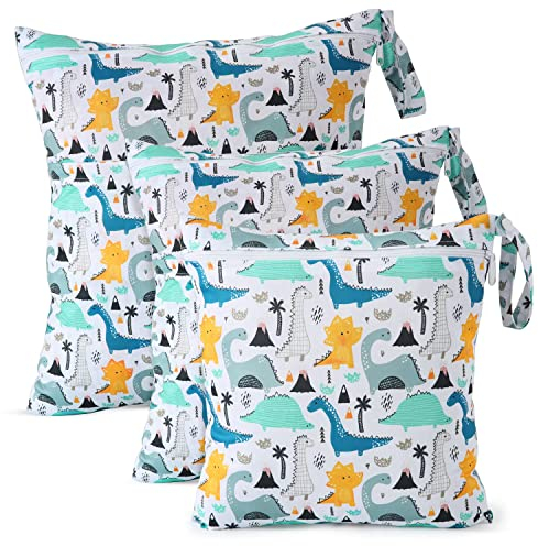 CeeKii Wet Dry Cloth Windeltaschen 3er Pack waschbare Reisetaschen, wasserdichte Nasstasche, wiederverwendbare Baby Pool Sporttasche für Badeanzüge und nasse Kleidung mit Reißverschlusstasche