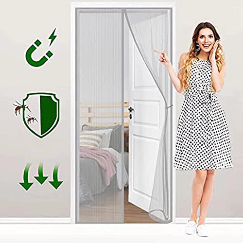 Mosquitera magnética Puerta de cortina Cierre automático Antimosquitos Antiinsectos Puerta corredera Mosquitera para puerta Sala de estar Balcón Patio 95x260cm (37x102inch) Gris