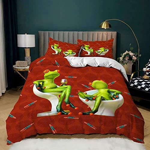 okoikfc Bettbezug 135x200 3D lustiger Frosch Winter Weiche GebüRstet Mikrofaser Bettzeug Set, Bettwäsche + 2 Kissenbezug 80x80 cm mit ReißVerschluss