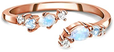 Beydodo Damen Ring Silber 925 mit Stein, Trauringe Schmal mit Mondstein Verlobung Ring Personalisiert Rosegold Größe 52 (16.6)