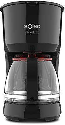 Solac - Cafetera de Goteo Coffee4You | Capacidad de 1.25L - 12 tazas | 750W | Filtro permanente y lavable | Placa calefactora mantén café caliente | Sistema antigoteo automático | Jarra cristal