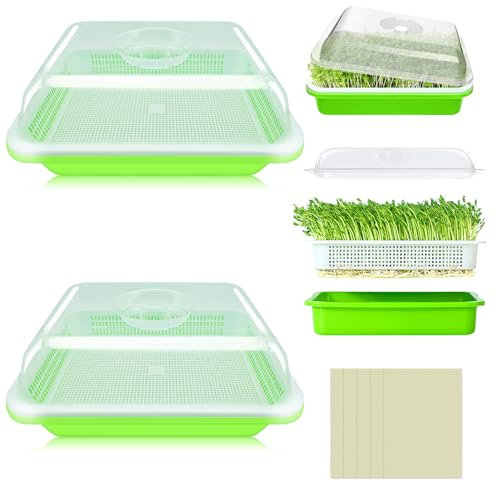 Legigo 2 Pack Seed Sprouter Trays with Lids- Soil-Free Cultivation Germination Tray, BPA Free Micro Greens Growing Trays Seed Sprouting Trays Kit with Germinating Paper for Wheatgrass, Beans and More
