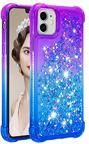 KBIKO-zxl Compatible with iPhone 11 Case Clear Liquid Glitter Soft TPU Bumper Cover Shockproof Anti-Slip Girly Woman Protective Phone Case for iPhone 11.Purple Blue YBJ