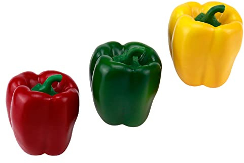 HEVSTIL 3 Stück künstliche Glocken-Paprika, künstliche Glocken-Paprika, lebensechte Simulation für Stillleben-Gemälde, Tischdekor-Fotografie (rot, gelb, grün)