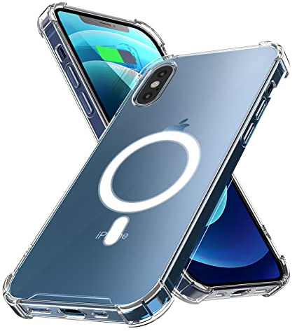 Hülle Magnetische Transparente Kompatibel mit iPhone iPhone XS Max 6.5 [mit 4 Stoßdämpfenden Air-Guard-Ecken] [Entworfen für MagSafe Zubehör] Silikon TPU Stoßfänger Anti-Gelb für iPhone XS Max 6.5