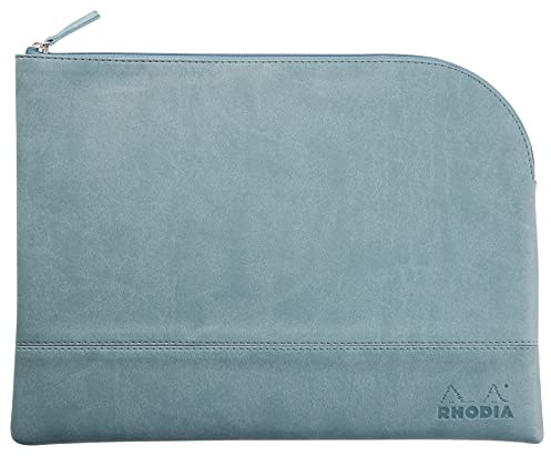 RHODIA 116735C - Leatherette Zippered Pouch - Aqua - Size L (21 x 28 cm) - Genuine Stitching - Orange Fabric Inside - Storage for Documents, Small Supplies