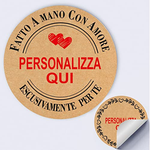 Mr Pubblicità - 100 Etichette Adesive Personalizzate Kraft – Stickers Regalo Matrimonio, Battesimo, Nascita, Comunione, Bomboniere e Fai-da-Te (Tipo 12)