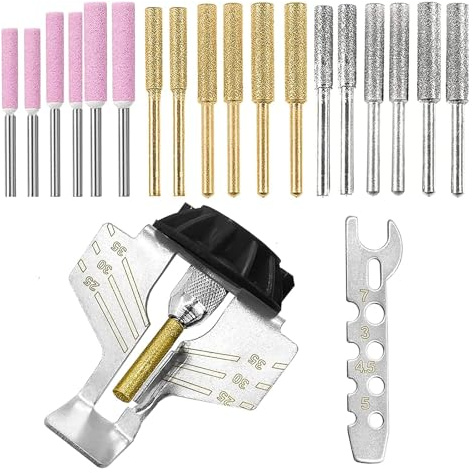 YUENTOEN 20 PCS Chainsaw Sharpening Attachment Kit with Angle Guide and Diamond Burr Grinding Stone Files Blade Teeth Sharpener Set, Drill Power Tool Accessories (Black)