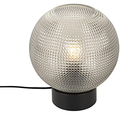 Qazqa Design Tischleuchte mit Glas, Tischlampe - Chico - Schwarz mit Rauchglas, max. 40W, Geeignet für LED, 27.5cm, Ideal als Küche lampe, Flur, Schlafzimmerlampe, Wohnzimmerlampe und