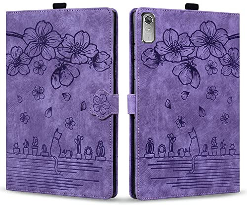 Rosbtib Funda para Lenovo Tab P11 2nd Gen 11.5 Pulgadas Flip Cover Magnética Ranuras para Tarjetas PU Cuero Cover Lenovo Tab P11 2nd 2023, Púrpura Gato Sakura