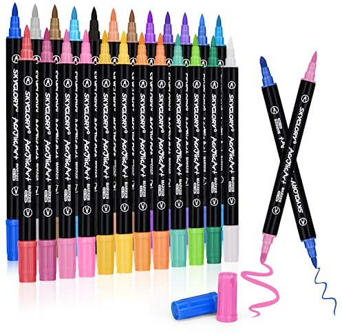 Hnyoou Acrylic Paint Pens Painting Waterproof Kit Dual Tip Brush Acrylic Paint Markers for Rock Painting Water Based Ink Pens for Stone, Pebbles, Ceramic, Glass, Wood, DIY Craft Supplies (24 Pack)