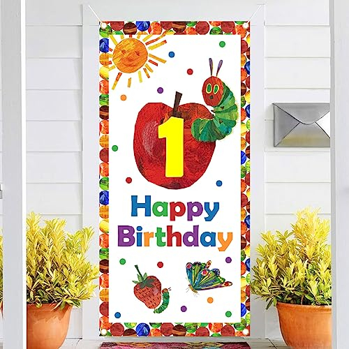 Baby First Birthday Banner Hintergrund Dekorationen für Raupe, ein Jahr alt, Cartoon Hungrige Raupe Geburtstag Party Schild Supplies, Grün One Birthday Poster Hintergrund Photo Booth Requisiten Dekor