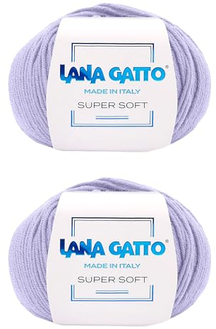 Gomitoli per maglia e uncinetto 100% Pura Lana Vergine Merino Extrafine by Lana Gatto, Made in Italy. Linea Super Soft, lana di qualità superiore, 100 g. 250 mt, (Lilla - 10180, 2)
