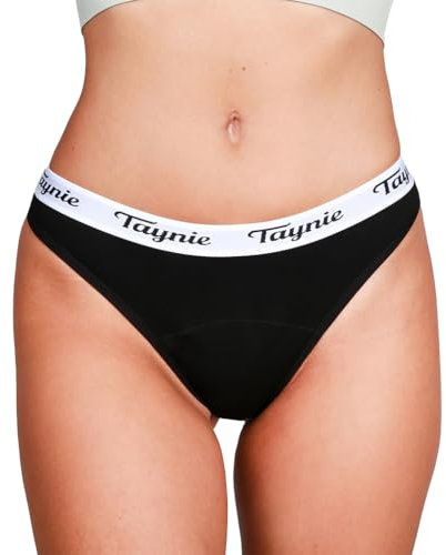 Taynie String Active Periodenunterwäsche leichte Blutung - Periodenwäsche - Menstruationsunterwäsche - ersetzt 1 Tampons, Periodenslip Tragedauer bis 12 Std., waschbar bis 60°C (38, Schwarz)