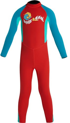 Maeau - Kids Wetsuit Girls Swimming Costume One-Piece Bathing Suit Boys Rash Guard Surfing Swimsuits Long Sleeves Swimwear UPF 50+ for Beach Red