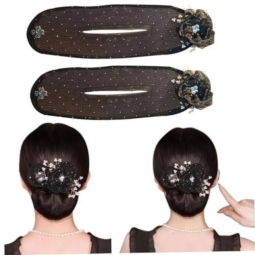 YXRRVING Hair Bun Maker,Floral Design Dotted Bun Maker,Hand Embroidered Flowers Deft Bun Maker,Flower Hair Bun Roller,Deft Bun Hair Twister,Exquisite Bun Maker Girl Mesh Hair styleing Accessories