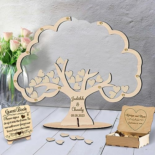 MHJUFGD Livre D'Or Personnalisé Pour Mariage Nom Et Date Livre D'Or En Forme De Arbre Pour Décoration De Mariage Rustique Anniversaire(style 4)