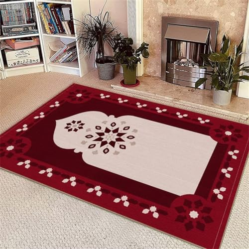 RUGMRZ Teppich Wohnzimmer Modern Teppich Mädchen Pflegeleichte Gebetsmatte Interaktive Matte Für Erwachsene Rot 50X80Cm