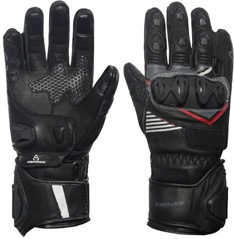 ASPIDEX Herren Leder Racing Motorrad Handschuhe Schutzhandschuhe Für Motorradfahrer Schwarz (Schwarz, XL)
