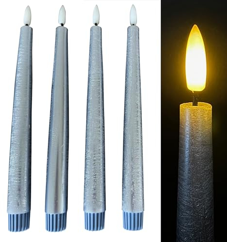 Online Fuchs 4 LED Stabkerzen in METALLIC aus Echtwachs mit Fernbedienung und Timer - Höhe ca. 25 cm, flackernde Flamme - 171 (Taubenblau)