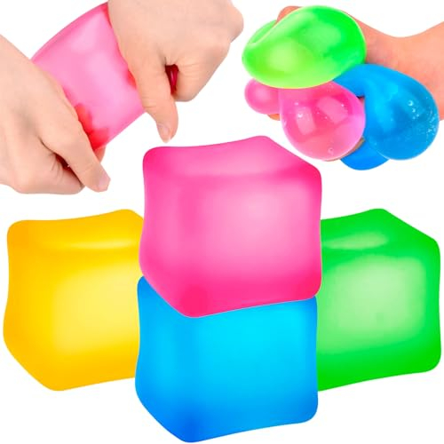 Pipihome 4 Piezas Pelota Antiestres, Cube Stress Ball, Antiestres para Adultos Niños, Bola Antiestres, Cubo Pelota de Juguete Antiestres, Squishy Toys para Autismo, Aliviar la Ansiedad (Luminoso)