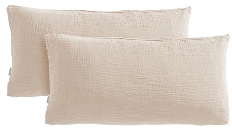 Pure Label Musselin Kissenbezug 40x80 2er Set aus 100% Baumwolle - Traumhaft weiche, kuschelige Musselin Kissenbezug-Set in beige