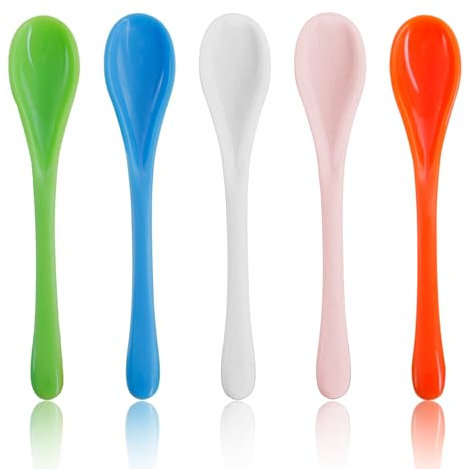 KUBDPQOR Eierlöffel 50 Stück Bunte Plastiklöffel Wiederverwendbar Kleine Löffel, Frühstückslöffel, Teelöffel, Müslilöffel, Dessertlöffel, Esslöffel, Eislöffel, Kaffeelöffel, Ideale Löffel Set