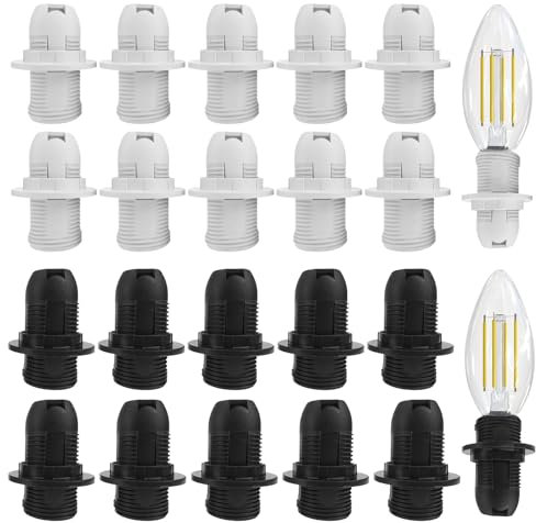 Sporgo E14 Lampenfassung 20 Stück: Kunststoff Lampenkopf, 250V 2A Lampensockel Mit Außengewinde, Light Sockets für LED Glühlampen (10 Weiß, 10 Schwarz)