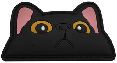 Viusneun PVC Katzengesicht Klett Patch, lustige Katze Abziehbilder, Aufnäher Patches Bügelbild Applikation für Mädchen Jungs Aufbügel Patches zum T-Shirt Jeans Taschen (Schwarz)