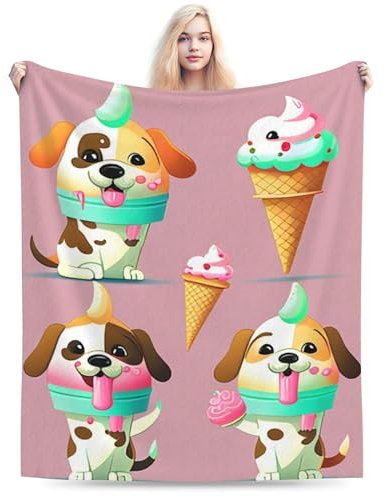 E-RIDES 100 x 125 cm, leckeres Eis mit Hundedecke, weich und gemütlich für Erwachsene und Kinder, einzigartige Geburtstagsgeschenkdecke, perfekte Heimdekoration, ideal für Couch, Bett, Büro, Reisen,