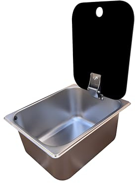 Fregadero con tapa ideal para furgoneta camper o caravana, con tapa y desagüe acodado, 32x26x15 cm