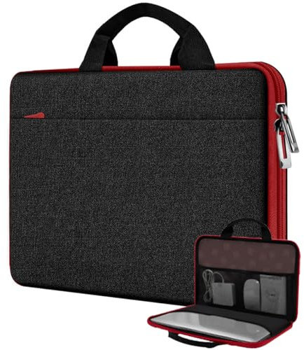 Hseok Laptop Case 13.3-14 inch Sleeve, TSA Computer Handbag Water-Resistant and Shockproof Bag Compatible with MacBook Pro/Neo 14, Mac Air/Pro 13.3 and 13-14 Notebooks Chromebooks,Black-red