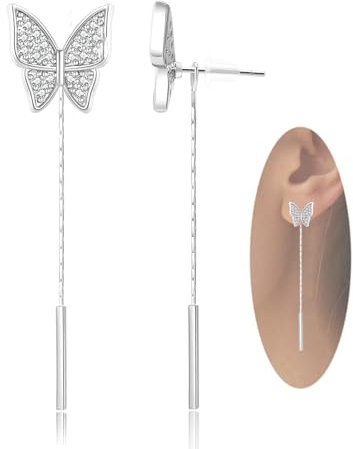 GEMAURA Schmetterling Ohrringe Silber 925 Hängend,Quasten Ohrstecker Silber 925 Hypoallergene 14 Karat Vergoldete mit Zirkonia Rosegold Geschenk für Mädchen