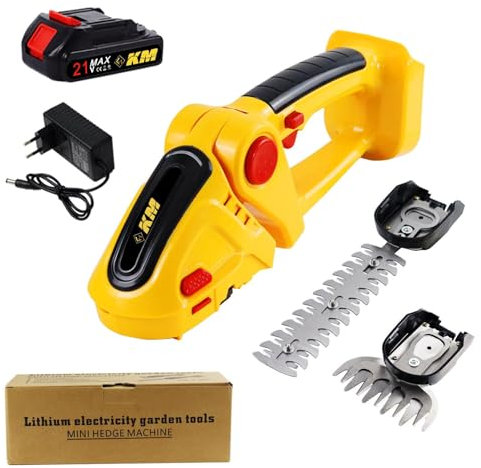 2 in 1 Rasenmäher und Heckenschere, 21 V, 500W Akku-Heckenschere mit 2x1500mAh Akku, 100mm+300mm Klingen und Adapter für den Rasenschnitt, Multifunktions-Freischneider für die Gartenarbeit