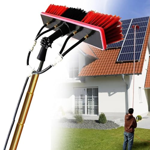 WANGYYDS Teleskopstange Wasserführend 5m-12m, Pv-Anlage Universal-Waschbürste, Solarpanel Reinigung Teleskopreiniger Gewächshaus Dach Photovoltaik Panel Reinigung,35cmHeadGold-8m/26.25in