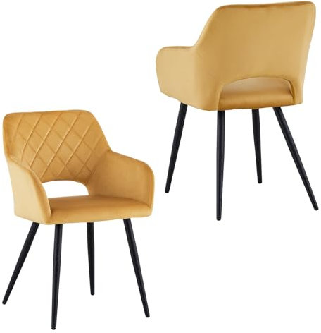 CLIPOP Esszimmerstühle, 2er Set, Polsterstühle mit Armlehnen, Metallbeine, Samtbezug, Samt Orange, bis 150 kg belastbar, für Arbeitszimmer, Wohnzimmer, Schlafzimmer (2er, Samt Orange)